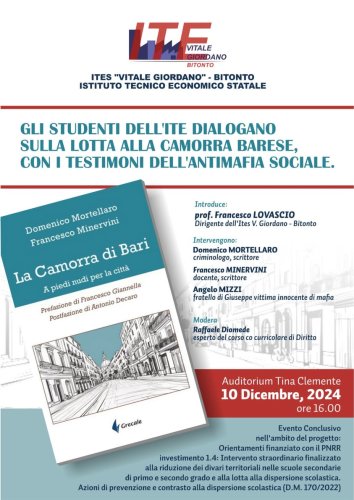 Gli studenti dell'ITE dialogano sulla lotta alla camorra barese, con i testimoni dell'antimafia soci